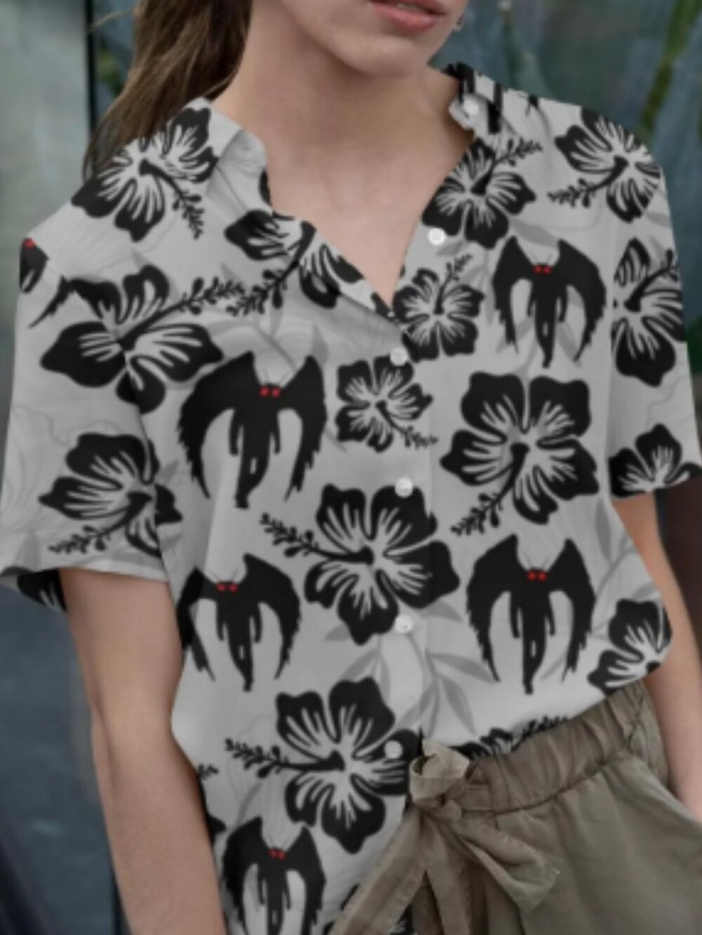 Mothman Hawaiian Shirt: Cryptid Black & Red Button-Down